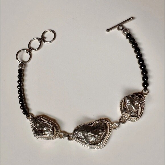 Vintage Meteorite & Black Spinel Bracelet 7" - 8" in Sterling Silver D’Joy NIB - Picture 3 of 14